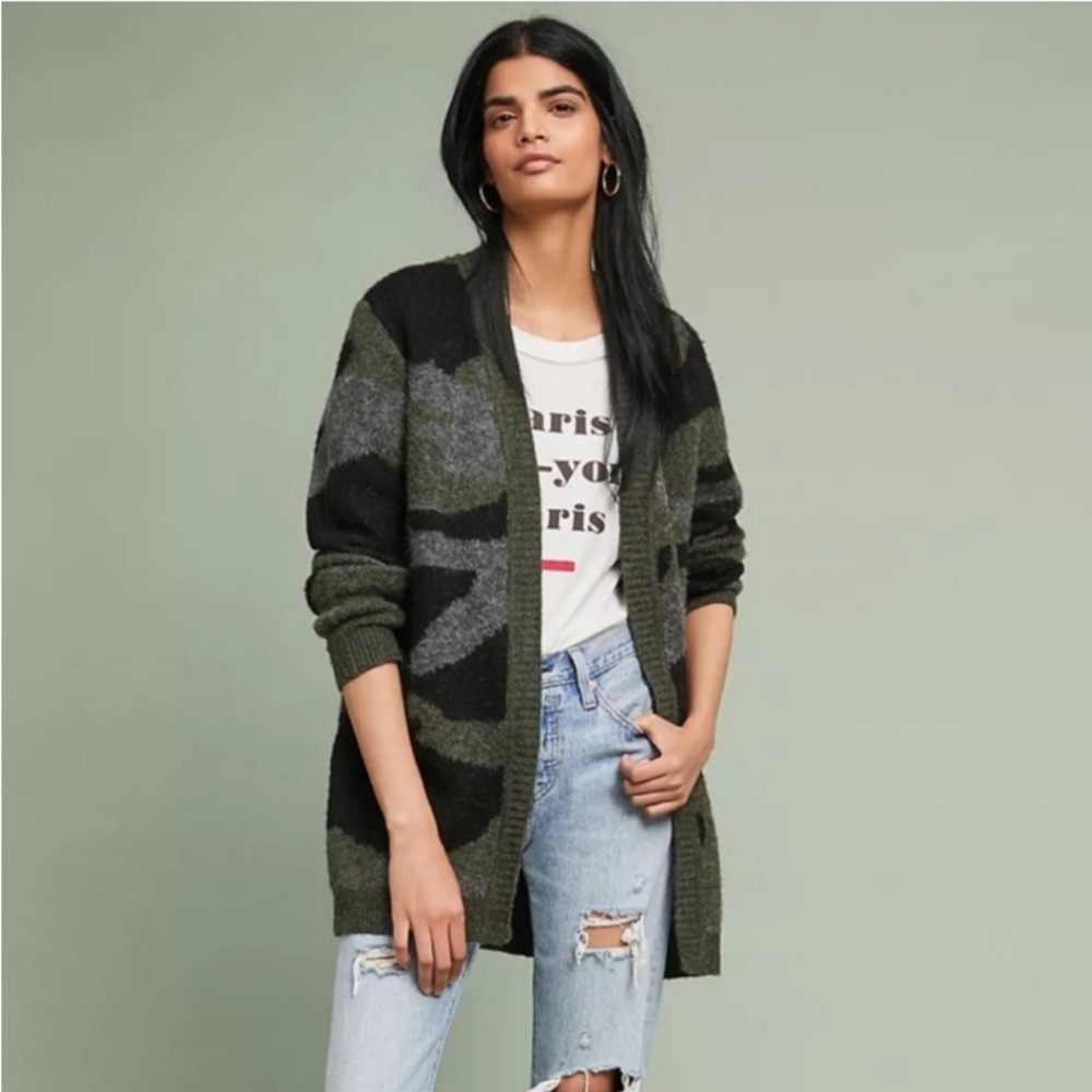 ANTHROPOLOGIE Moth Camouflage Open Front Knit Cardigan - Picture 1 of 12